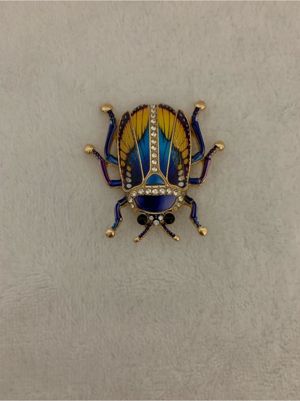 Decorative Enamel Beetle Brooch Pin - Blue and Yellow - Picture 2 of 4
